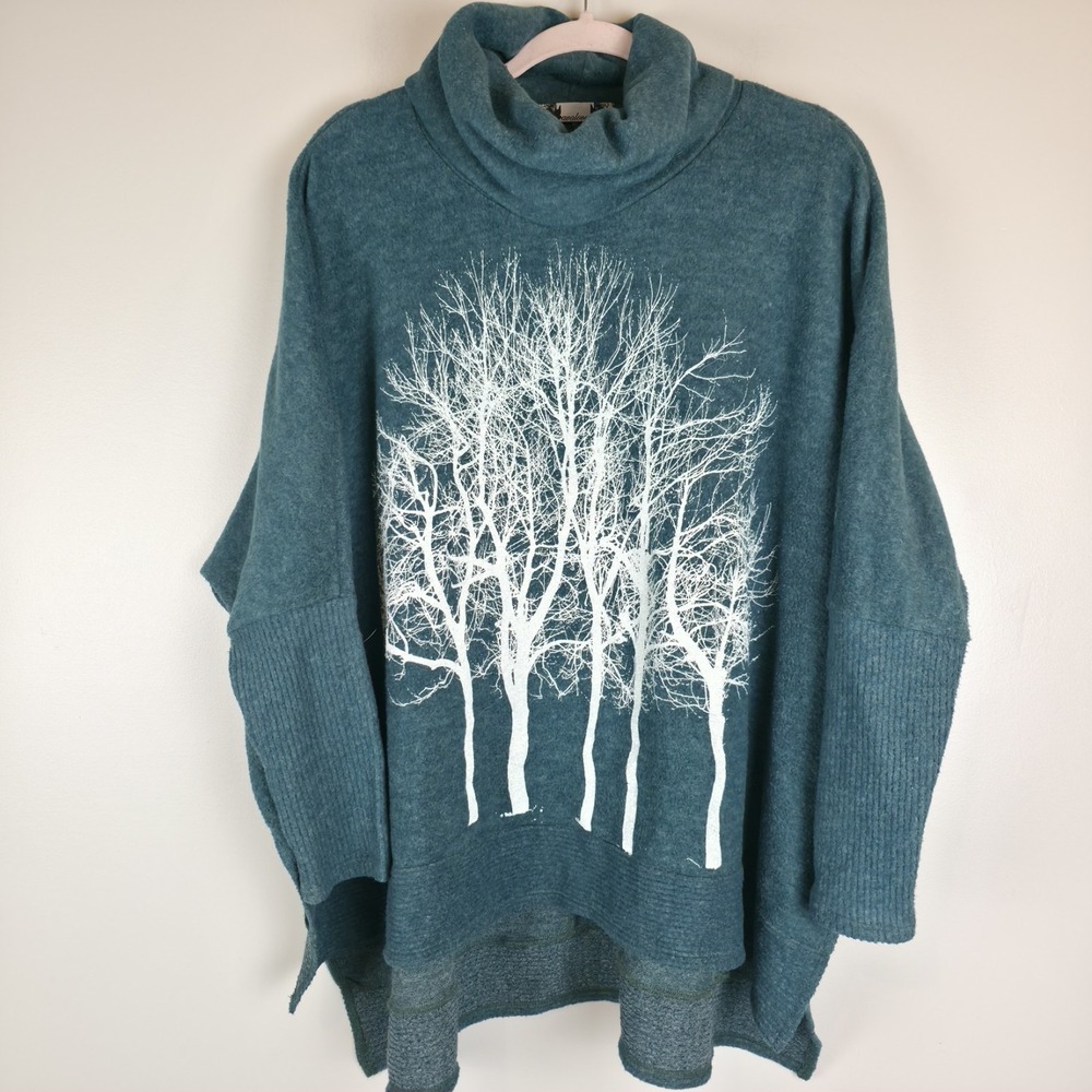 AVALOVE Fairytale Trees Turtle Neck Sweater Women's Size XS/S  Trees Teal.A178